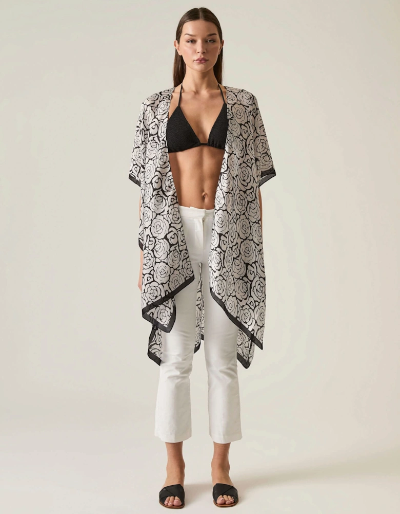 Abstract Black-White Rose Kaftan