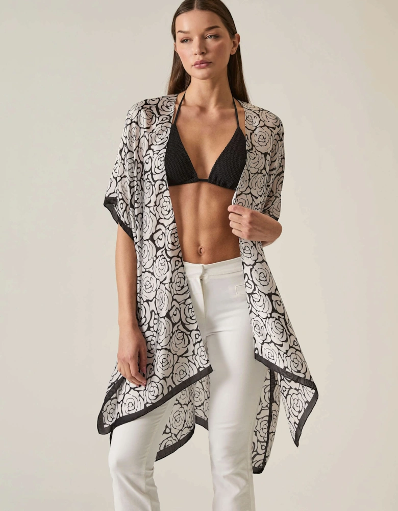 Abstract Black-White Rose Kaftan