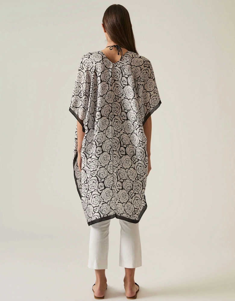 Abstract Black-White Rose Kaftan