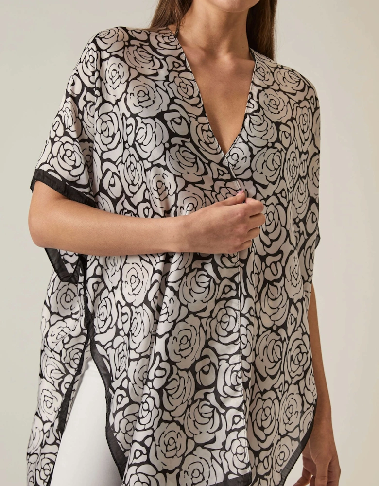 Abstract Black-White Rose Kaftan