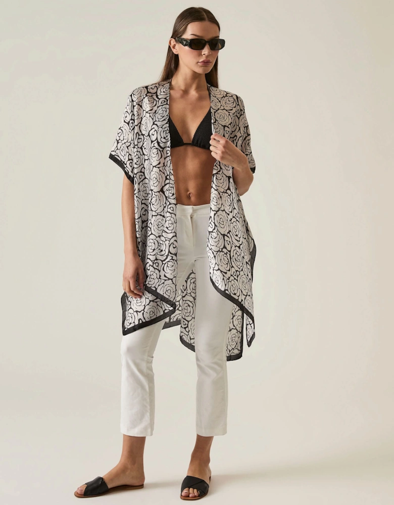 Abstract Black-White Rose Kaftan