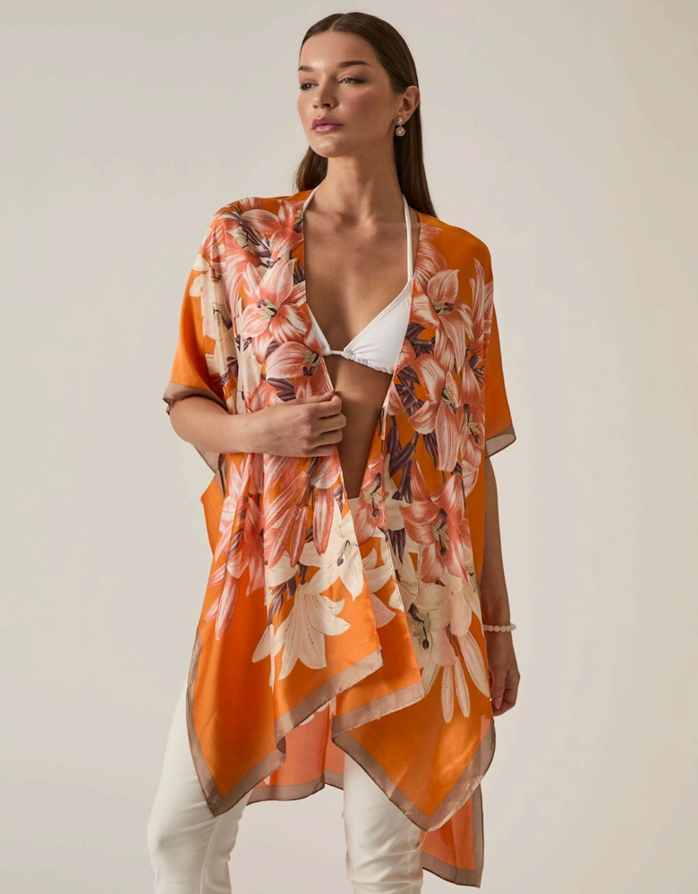 Orange Flower Print Kaftan - VIP