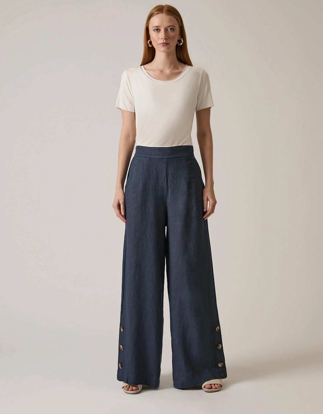 Navy Linen Button Trousers - VIP, 7 of 6