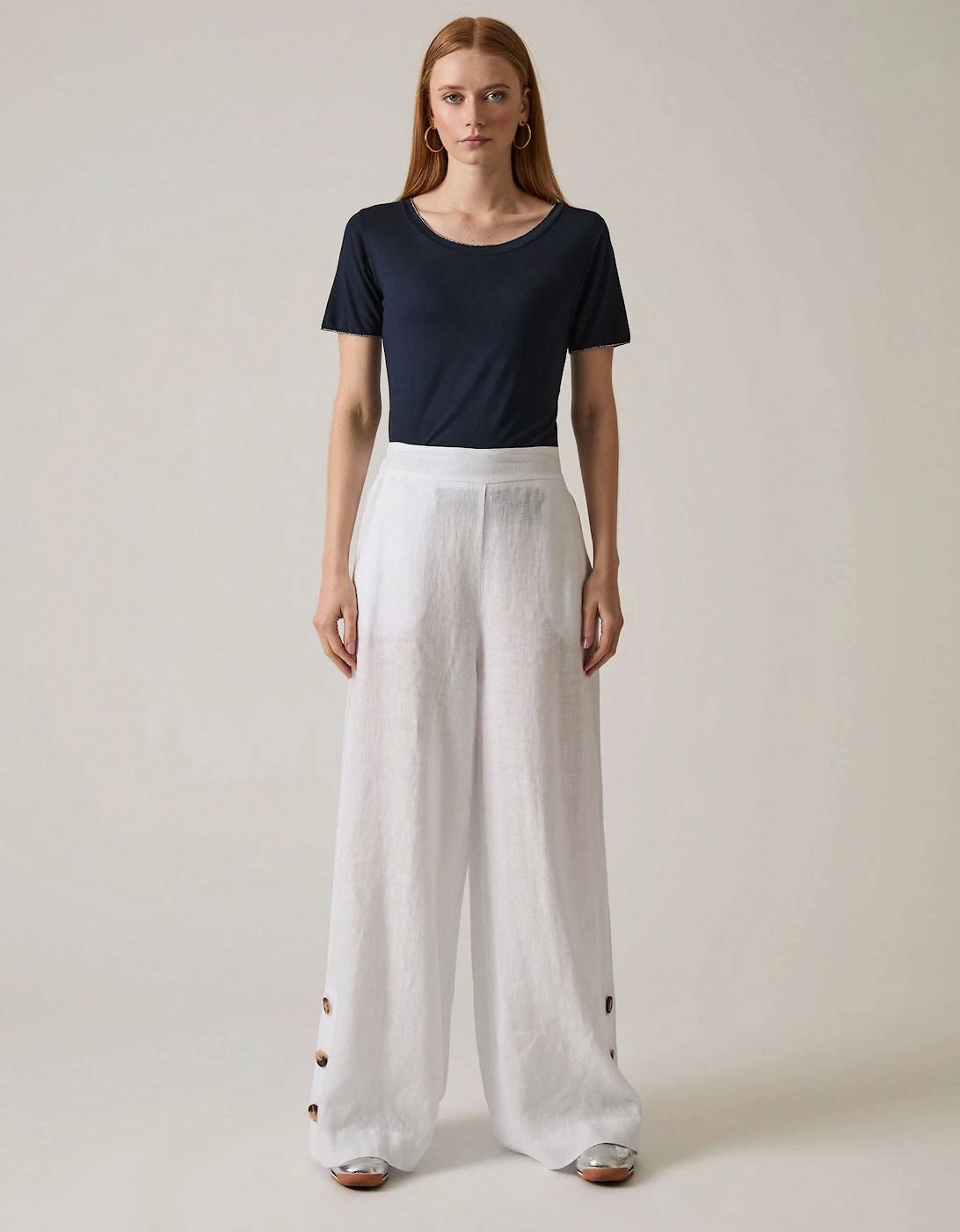 James Lakeland Women's White Linen Button Trousers - Size: 18