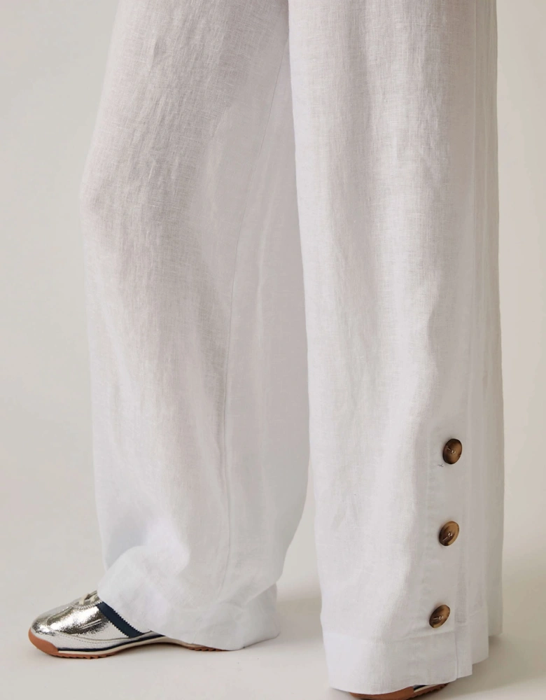 White Linen Button Trousers - VIP