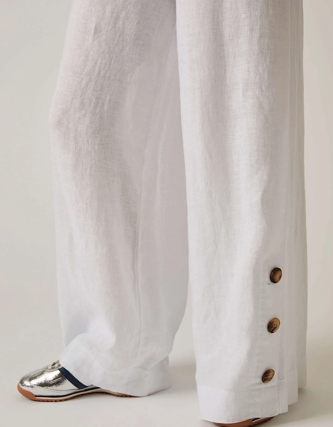 White Linen Button Trousers - VIP