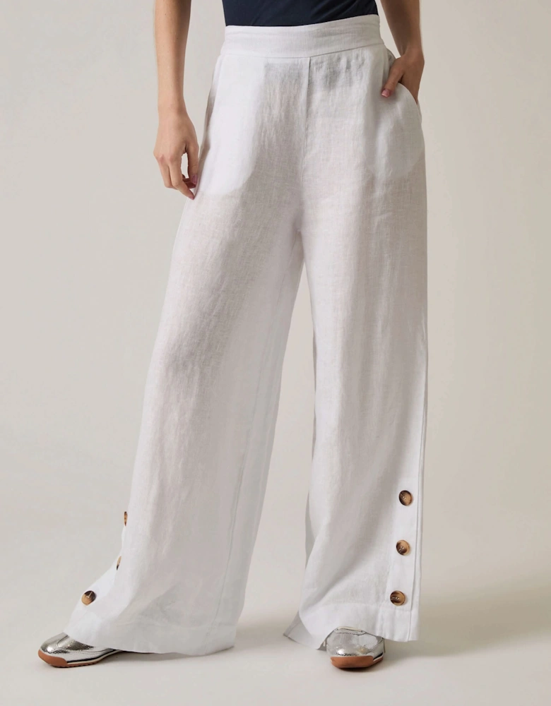 White Linen Button Trousers - VIP