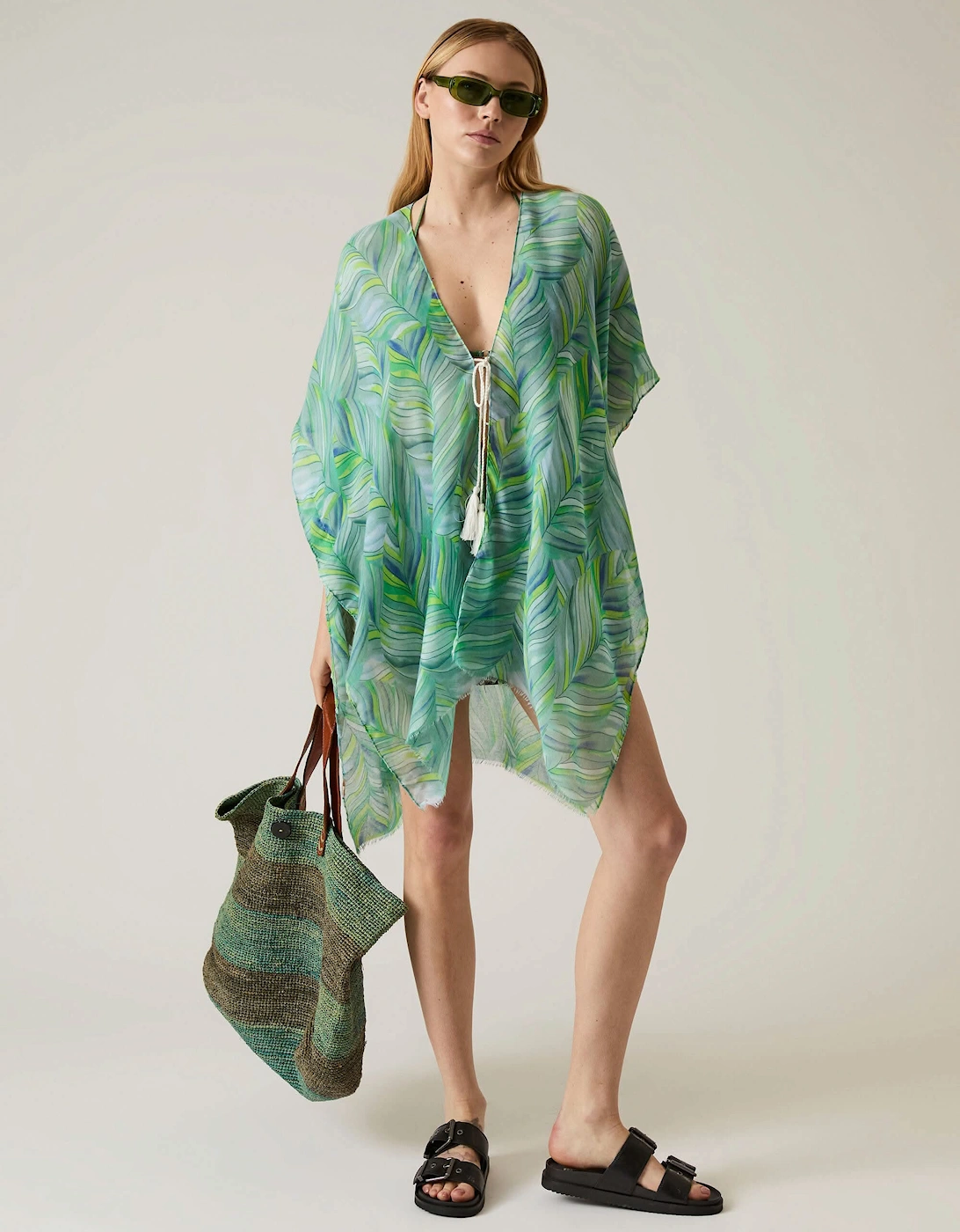 Abstract Print Green Kaftan