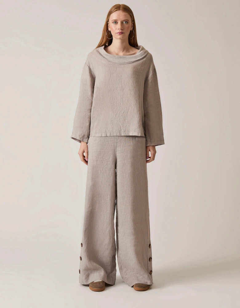 Cowl Neck Linen Taupe Top - VIP