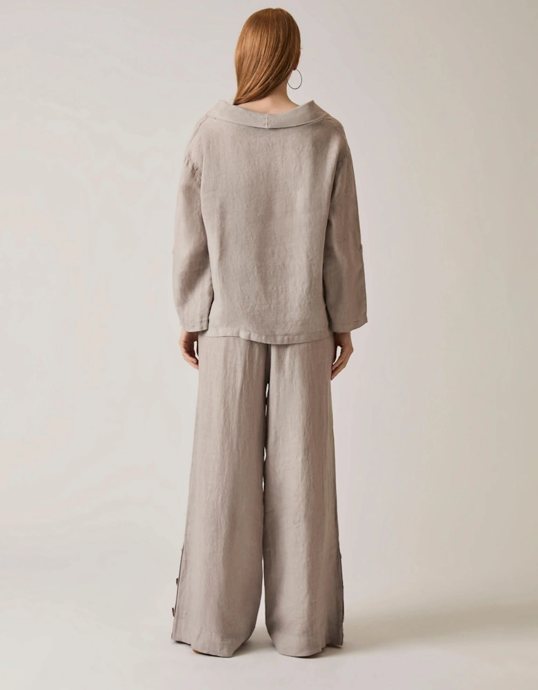 Cowl Neck Linen Taupe Top - VIP