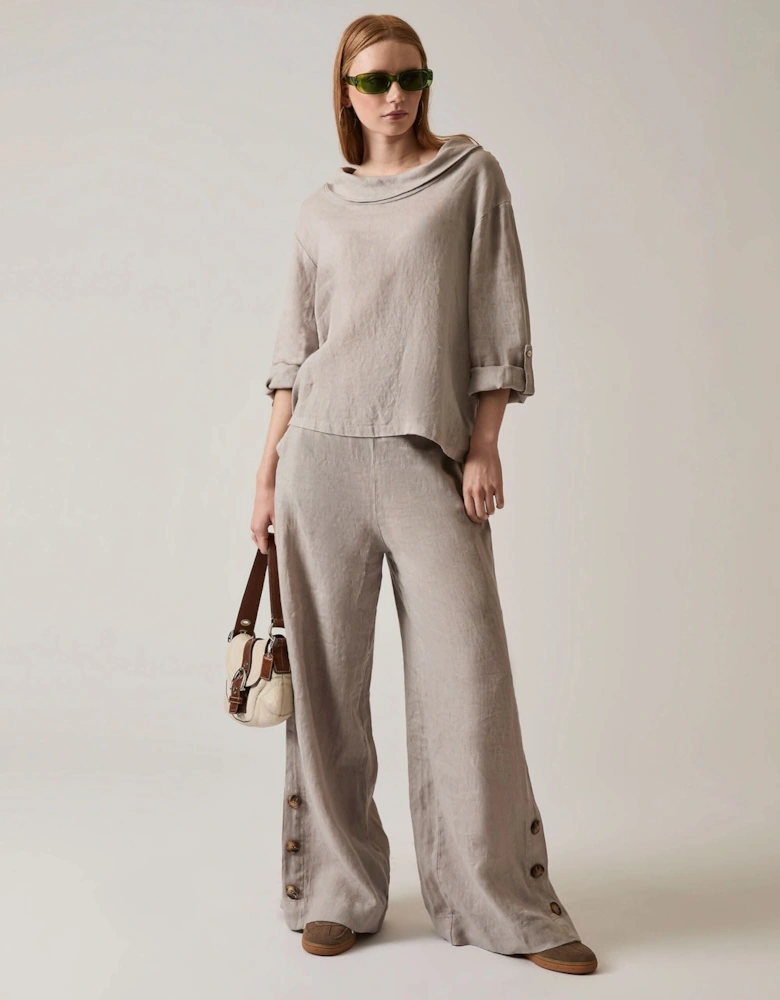 Cowl Neck Linen Taupe Top - VIP