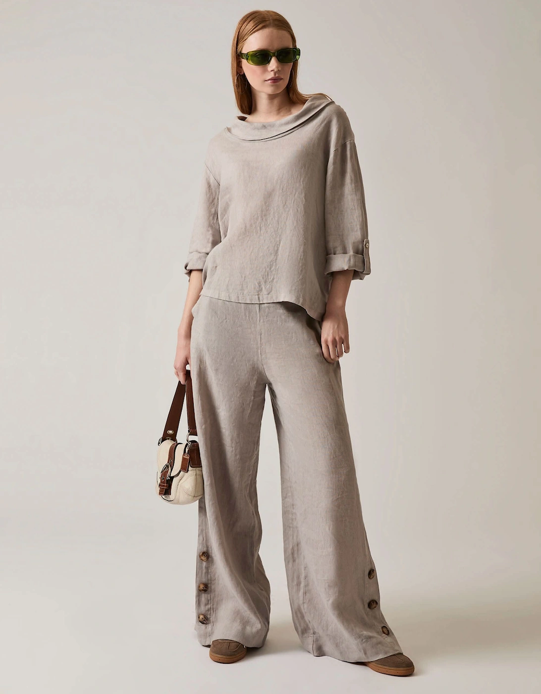 Cowl Neck Linen Taupe Top - VIP