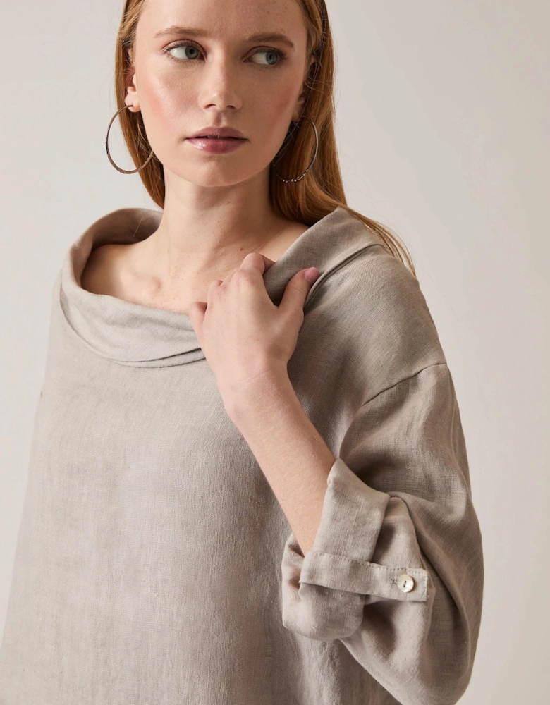 Cowl Neck Linen Taupe Top - VIP
