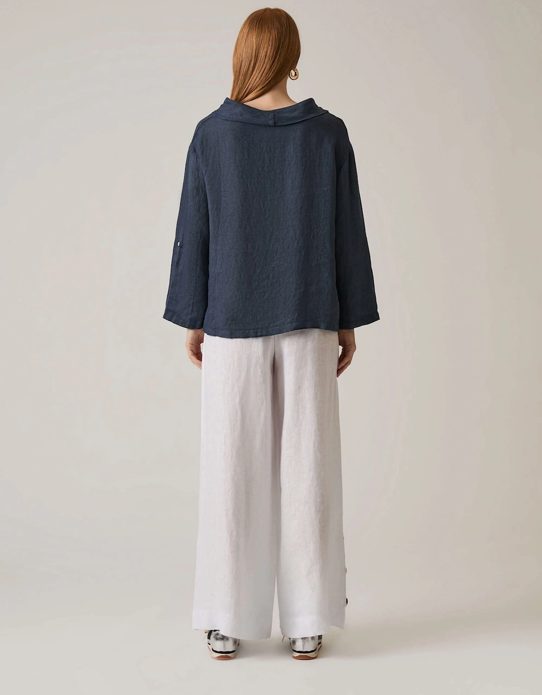 Cowl Neck Linen Navy Top - VIP