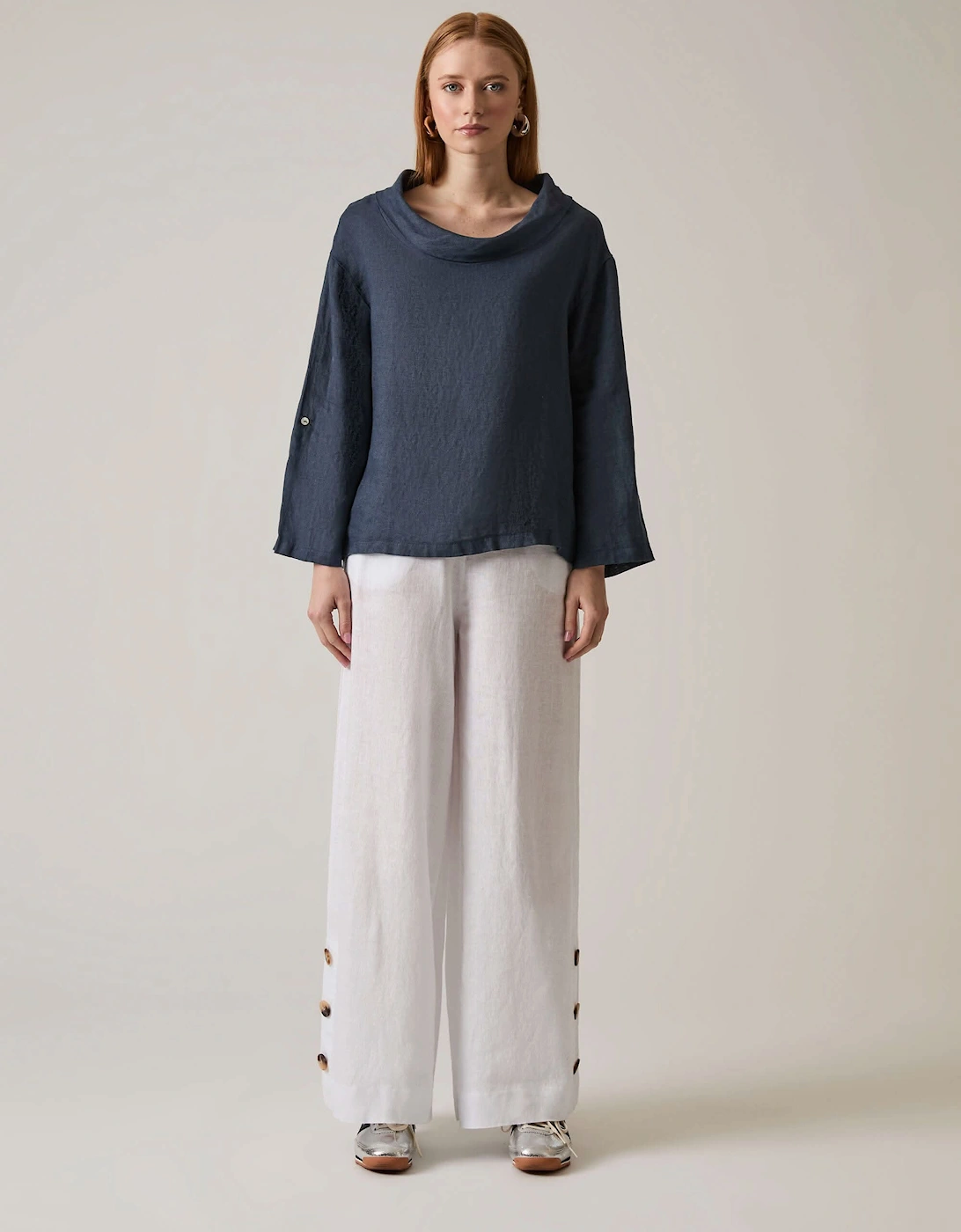Cowl Neck Linen Navy Top - VIP, 8 of 7