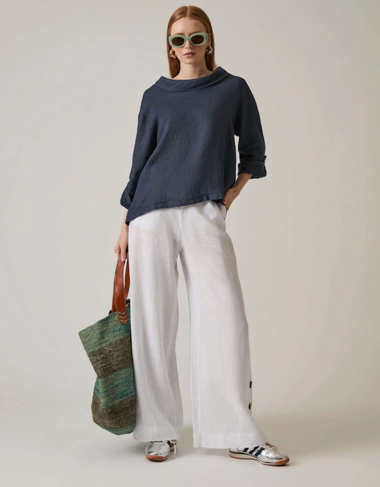 Cowl Neck Linen Navy Top - VIP