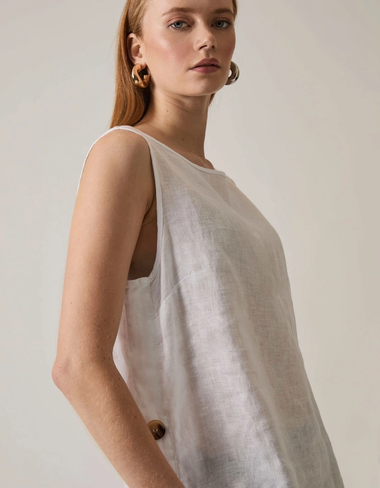 White Linen Button Top