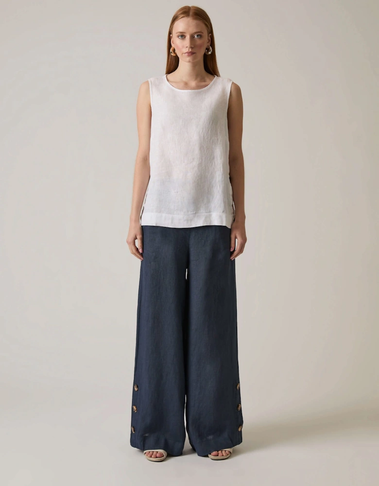 White Linen Button Top