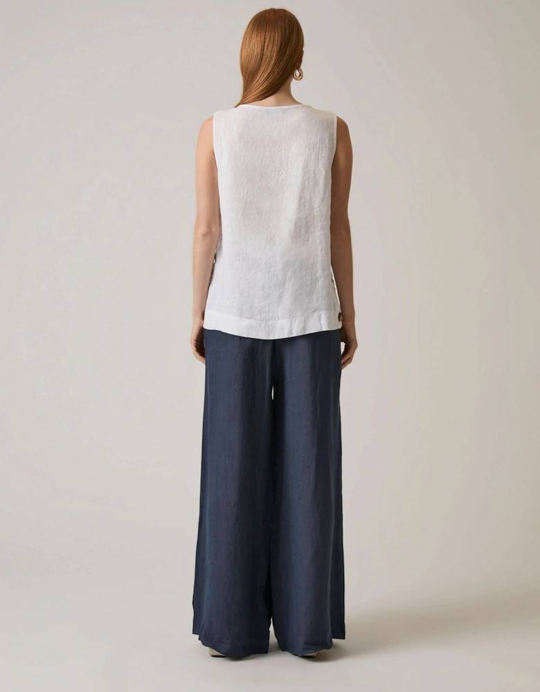 White Linen Button Top