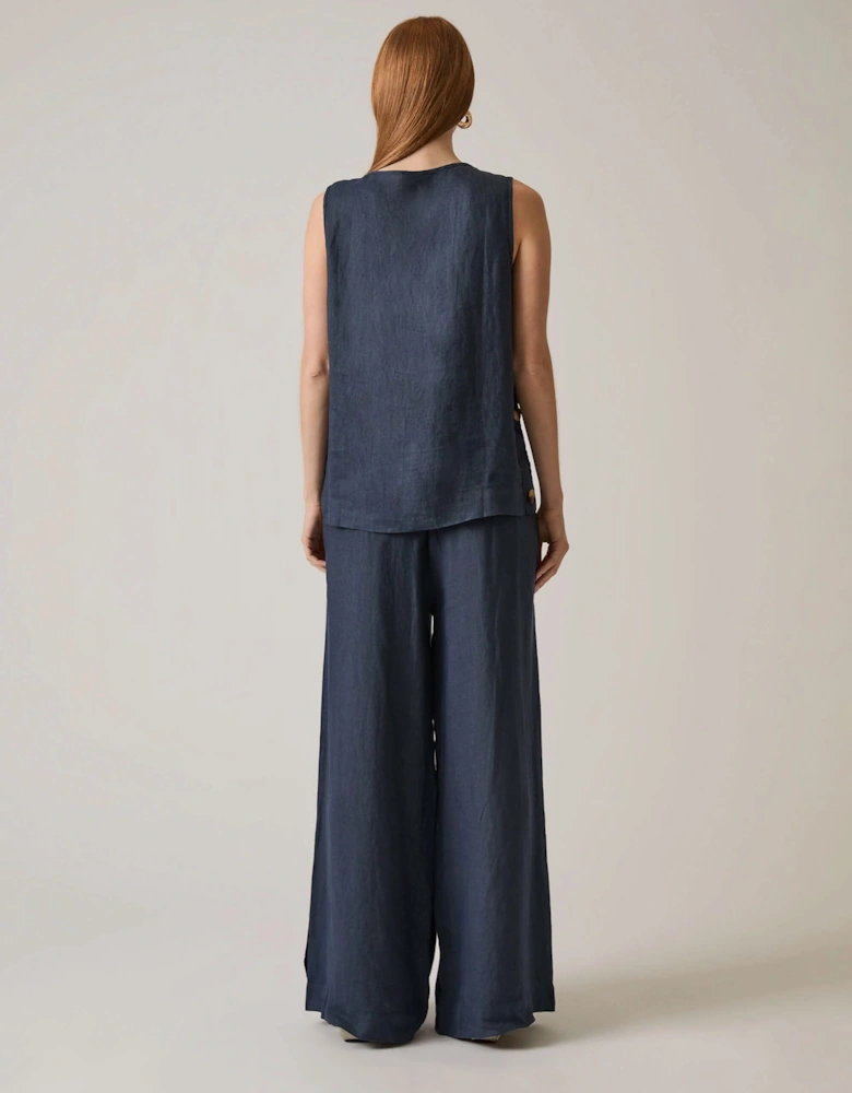 Navy Linen Button Top - VIP