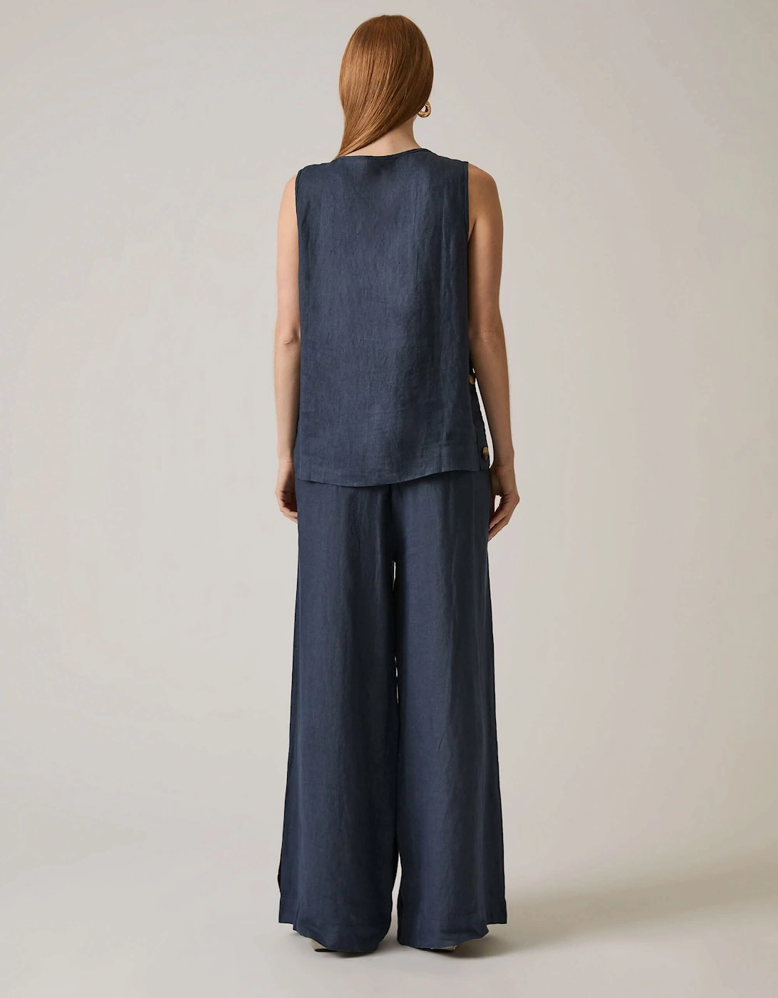 Navy Linen Button Top - VIP