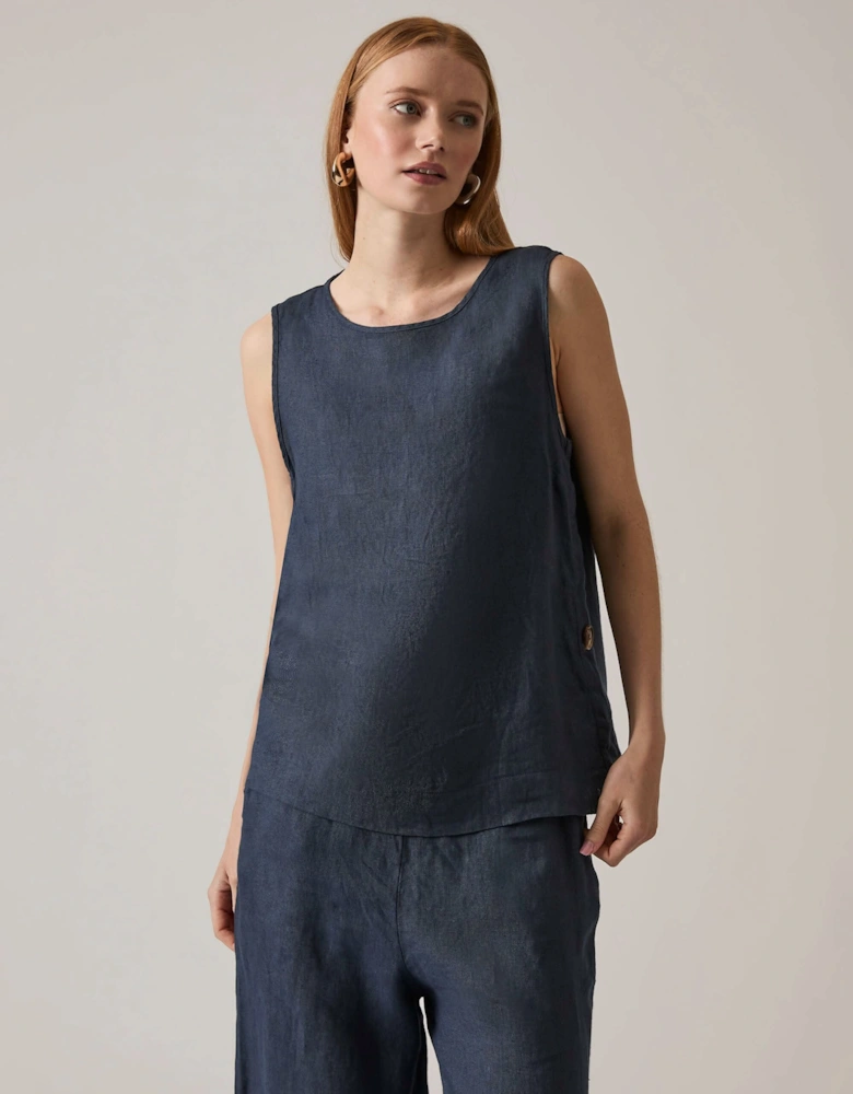 Navy Linen Button Top - VIP