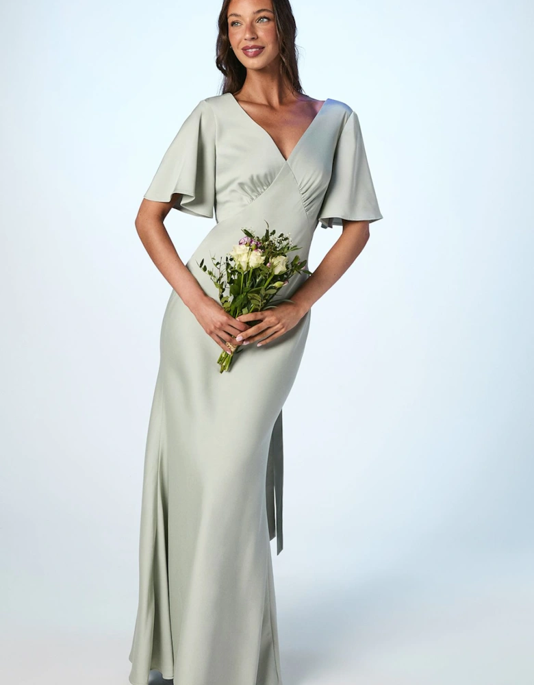 Tie Back Satin Back Crepe Bridesmaids Dress