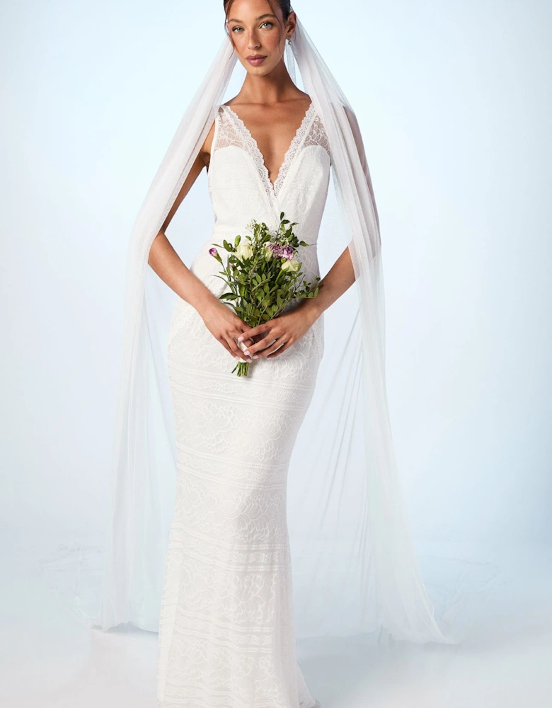 Plunge Neck Boho Fishtail Wedding Dress