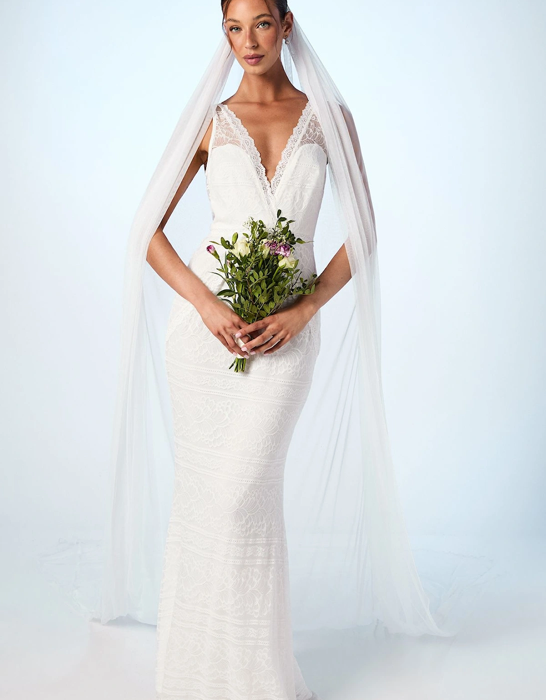 Plunge Neck Boho Fishtail Wedding Dress, 2 of 1