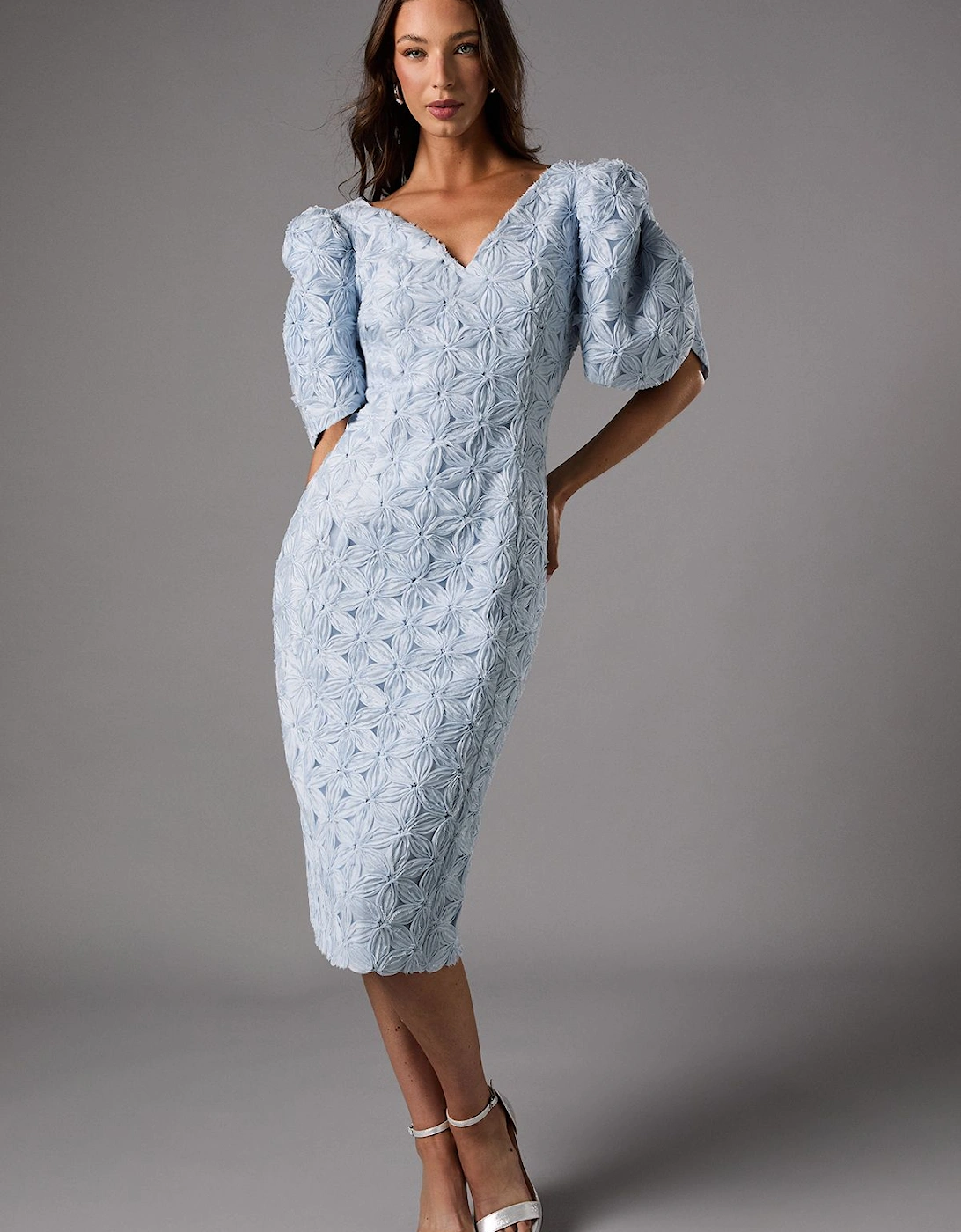 Floral Pleated Sleeve Pencil Dress, 2 of 1