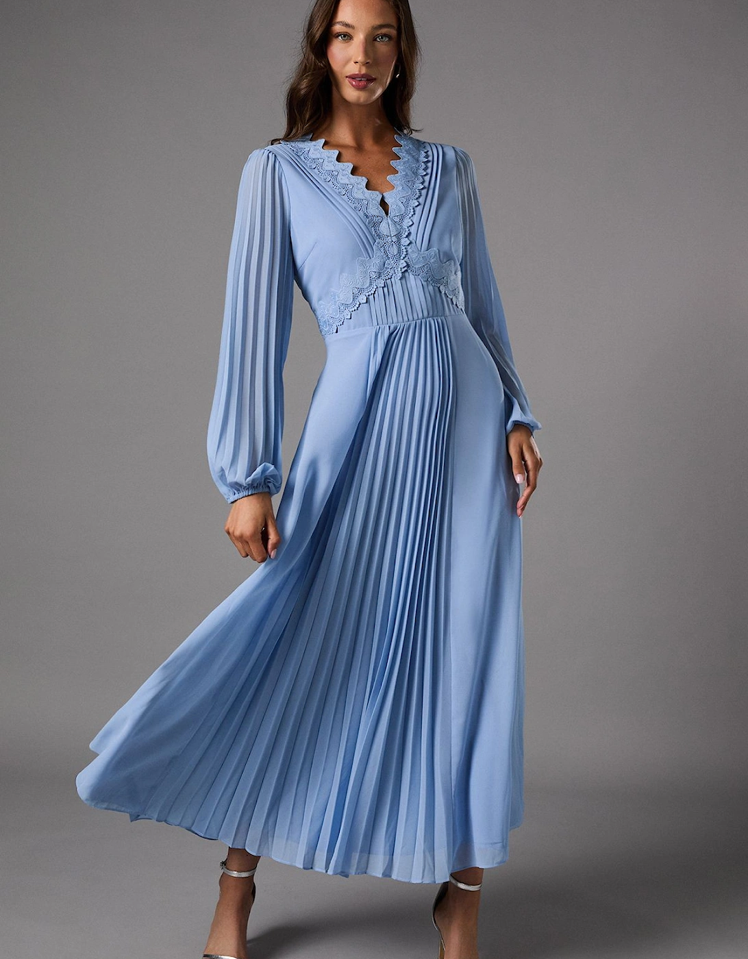 Pleat Detail Lace Trim Maxi Dress, 2 of 1