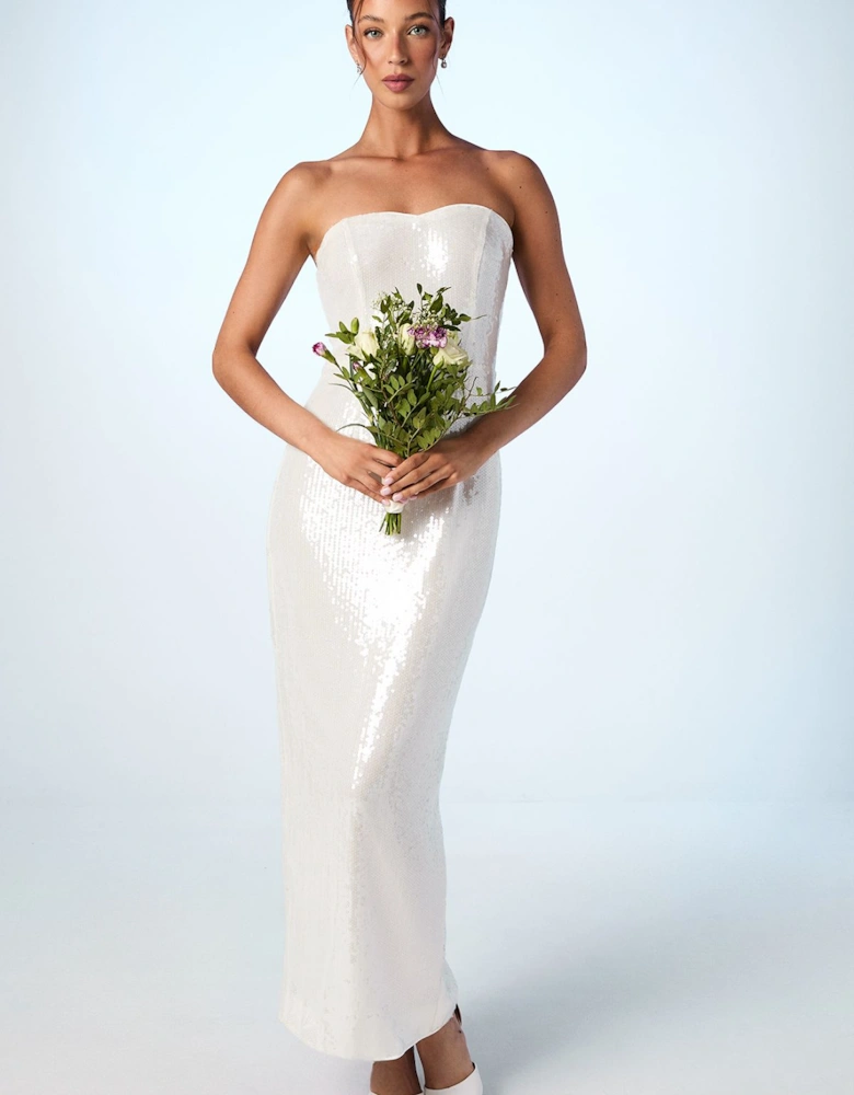 Strapless Sequin Column Bridal Dress