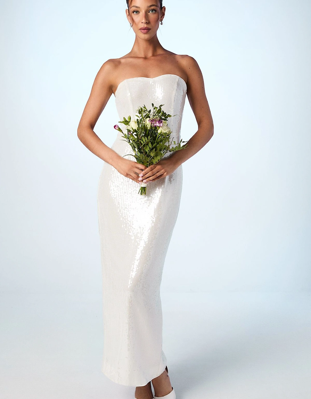 Strapless Sequin Column Bridal Dress, 2 of 1