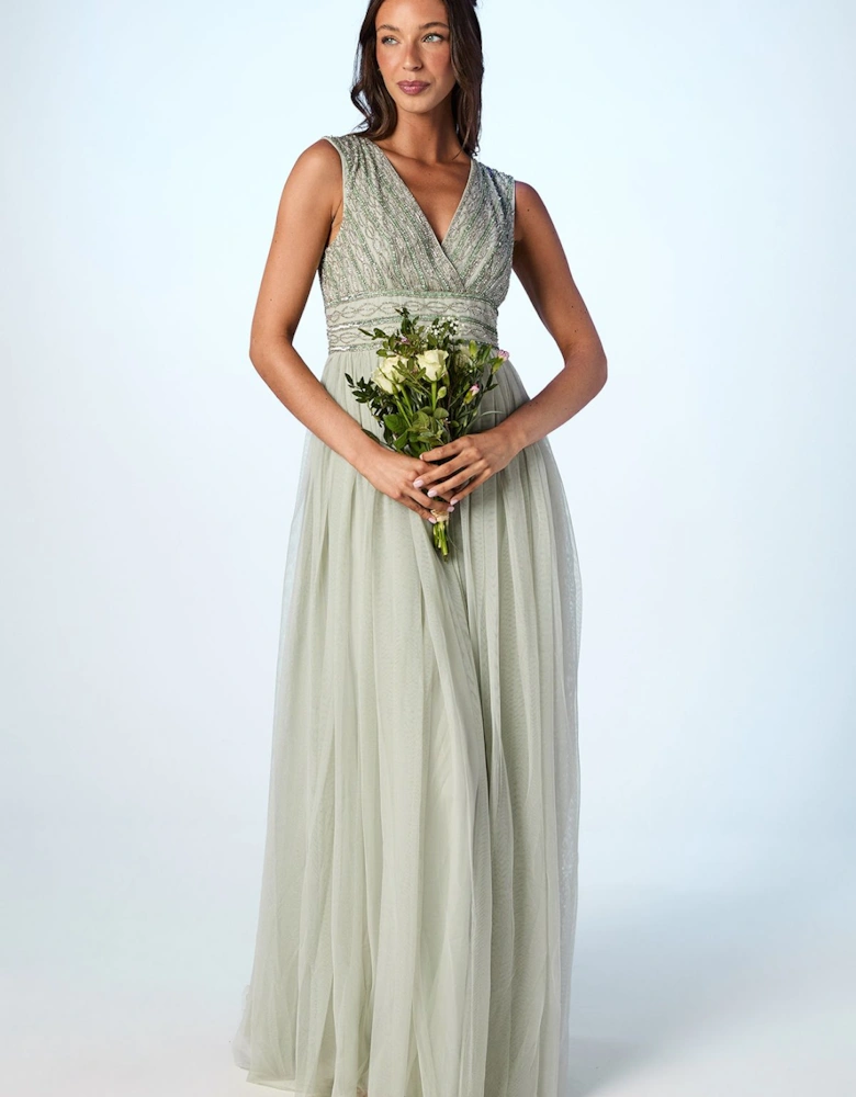 Beaded Sleeveless Maxi Bridesmaids Dress