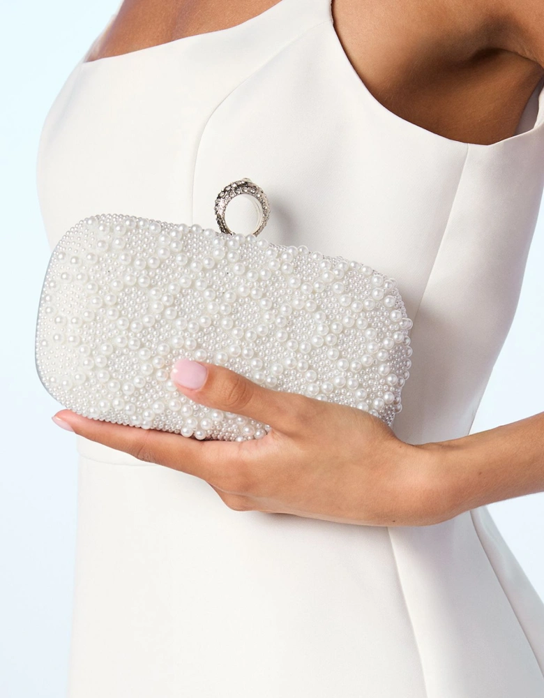 Bridal Pearl Detail Clutch Bag With Ring Clasp