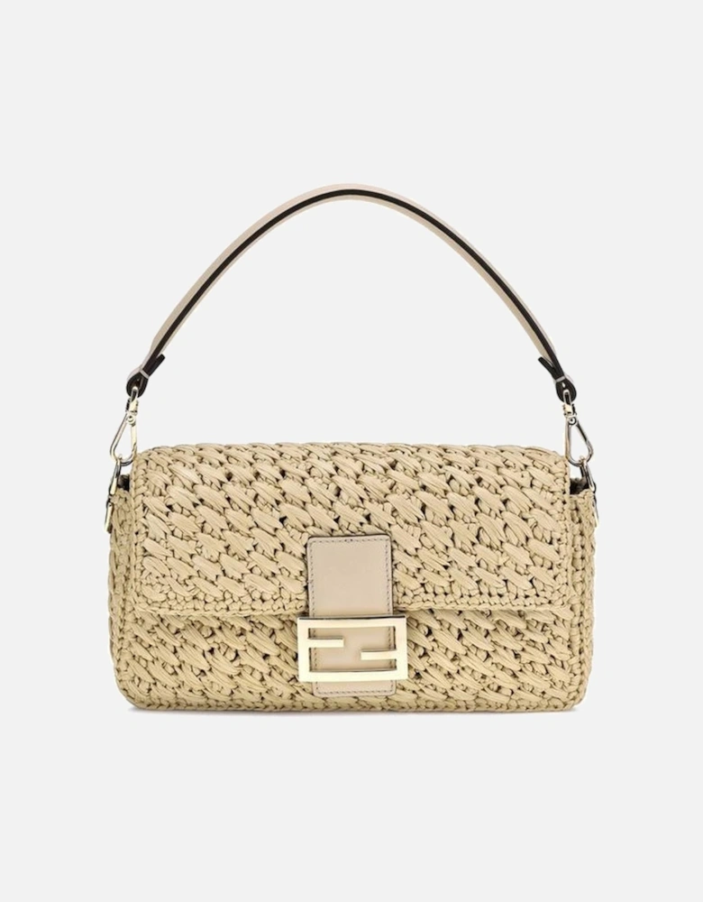 Woven Viscose Fiber Baguette Shoulder Bag Women - Beige