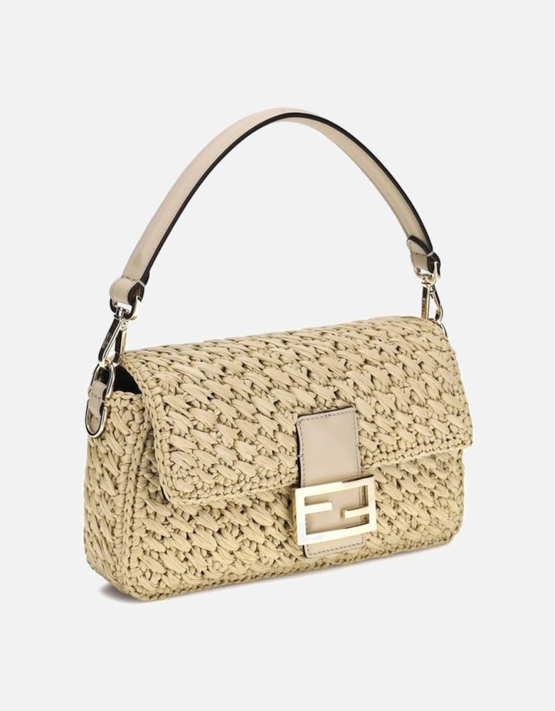 Woven Viscose Fiber Baguette Shoulder Bag Women - Beige