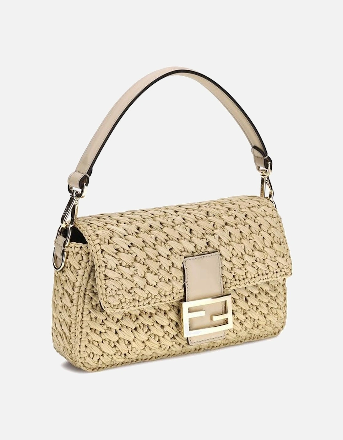 Woven Viscose Fiber Baguette Shoulder Bag Women - Beige