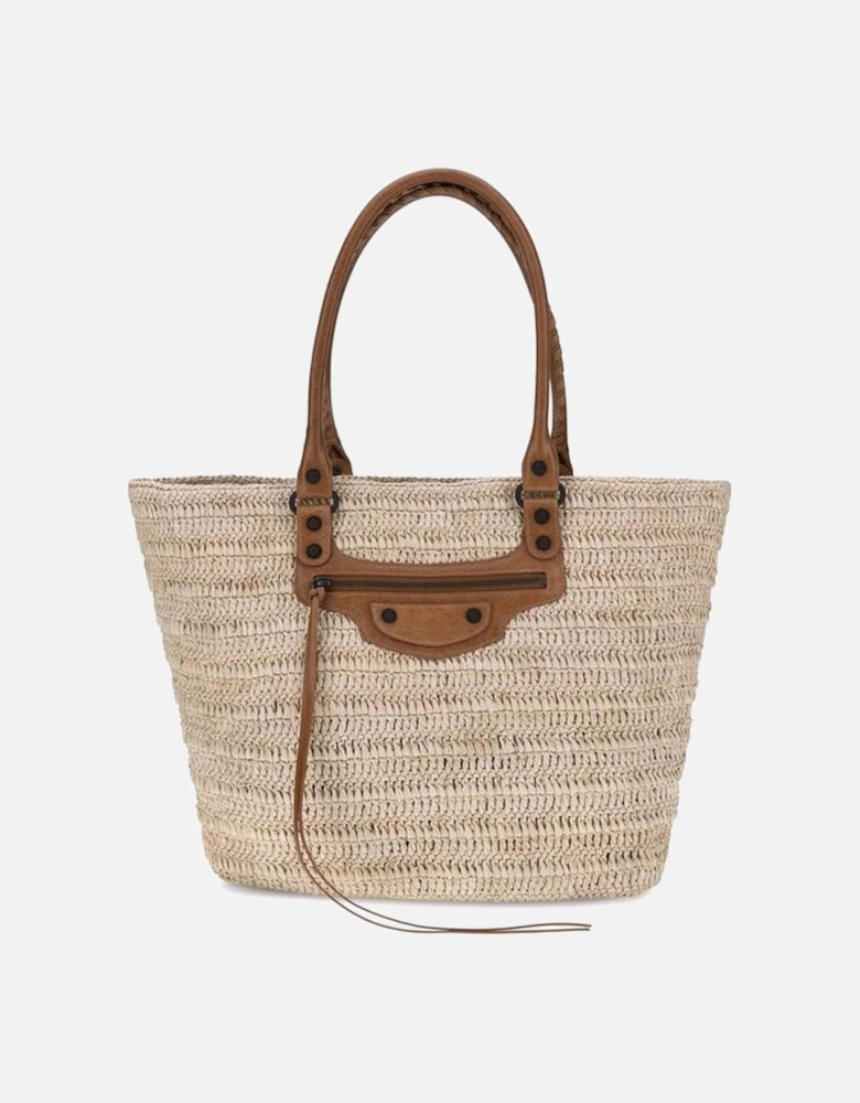 Le City Basket Raffia Shoulder Bag with Leather Details Women - Beige