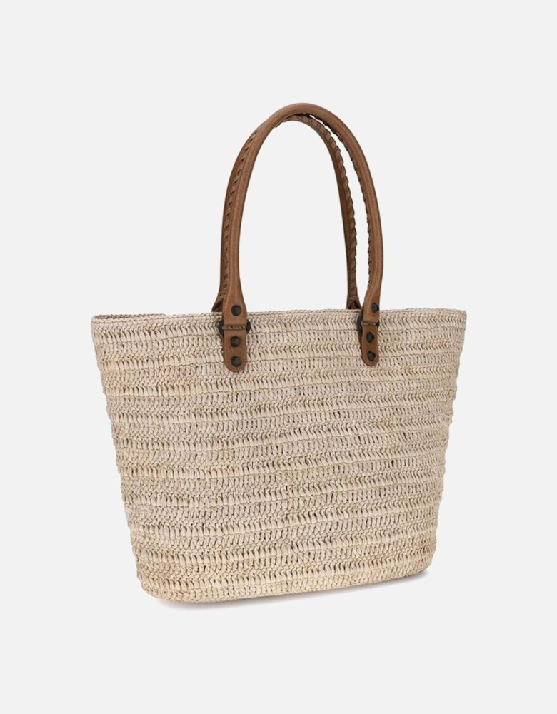 Le City Basket Raffia Shoulder Bag with Leather Details Women - Beige