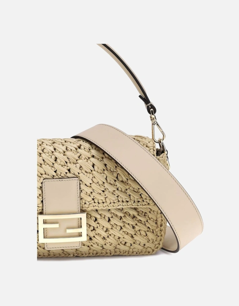 Woven Viscose Fiber Baguette Shoulder Bag Women - Beige