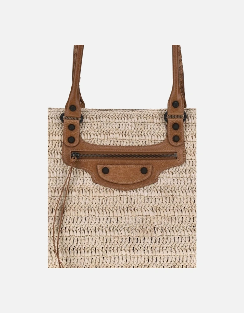 Le City Basket Raffia Shoulder Bag with Leather Details Women - Beige