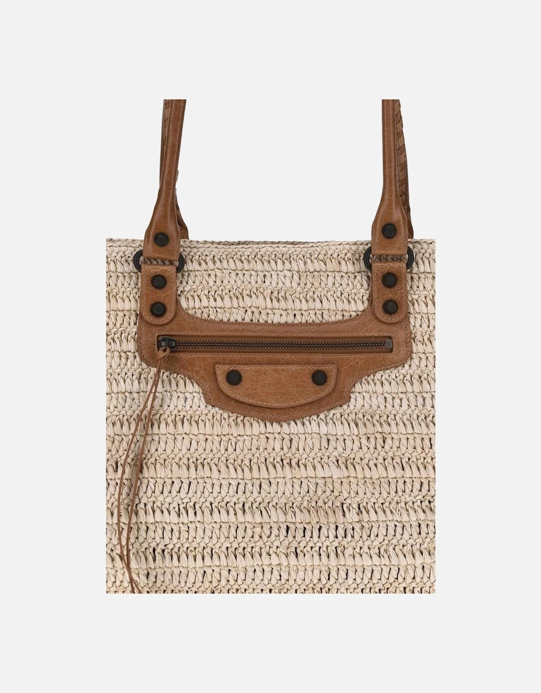 Le City Basket Raffia Shoulder Bag with Leather Details Women - Beige