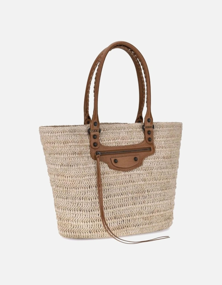 Le City Basket Raffia Shoulder Bag with Leather Details Women - Beige