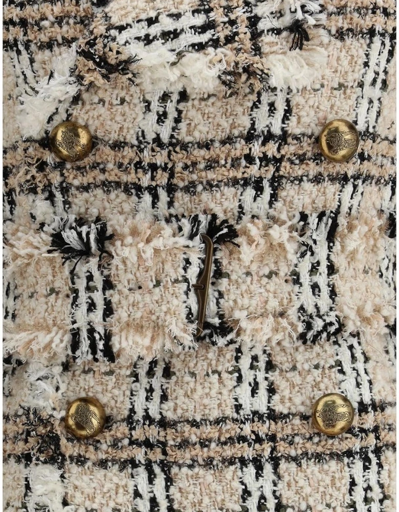Check Boucle Coat with Equestrian Knight Buttons Women - Multicolor