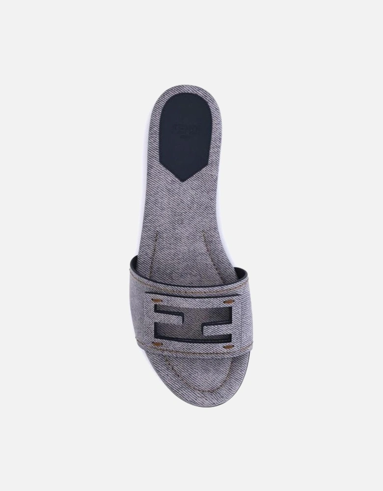 Denim-Effect Slide Sandals with FF Baguette Detail Women - Gray