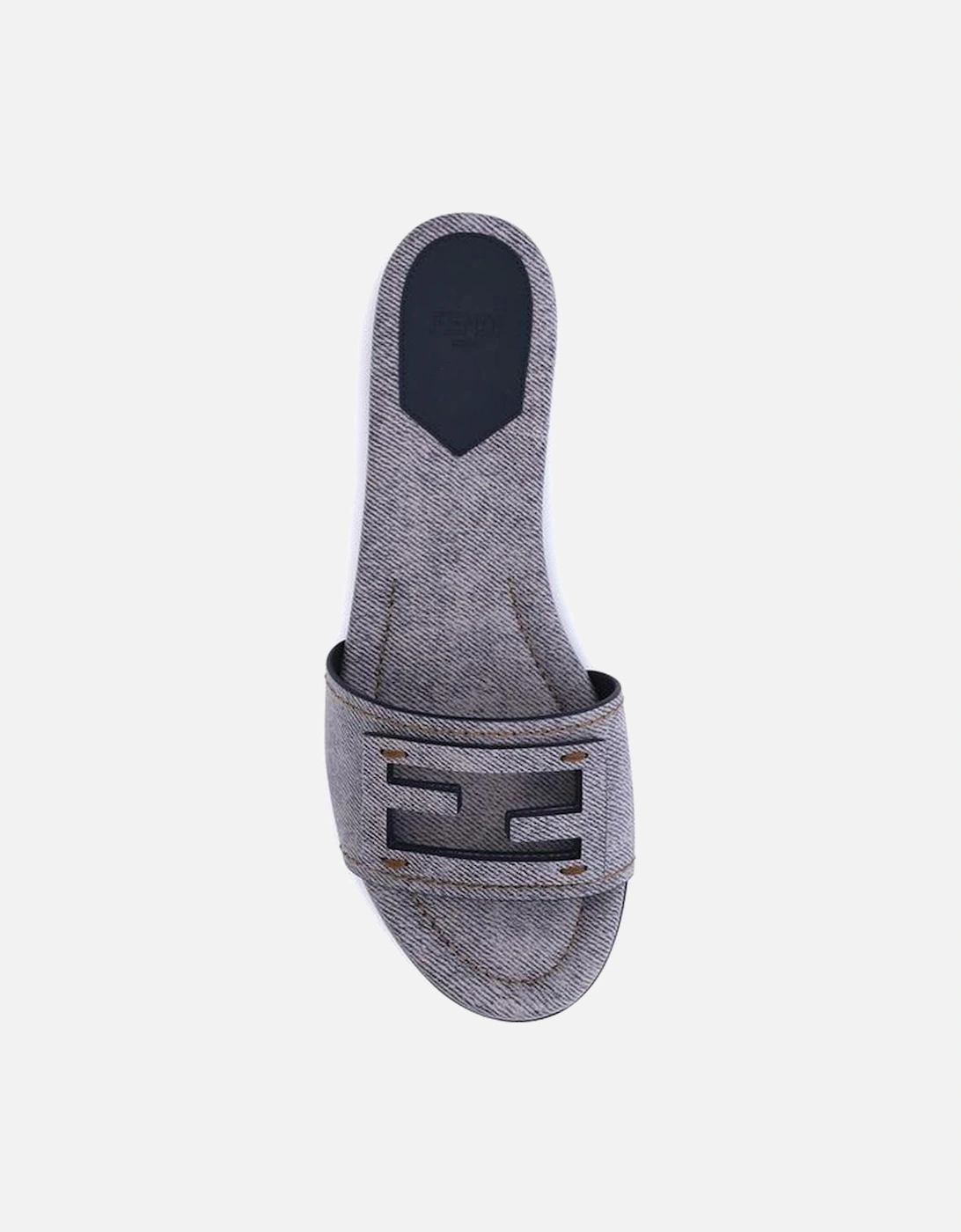 Denim-Effect Slide Sandals with FF Baguette Detail Women - Gray