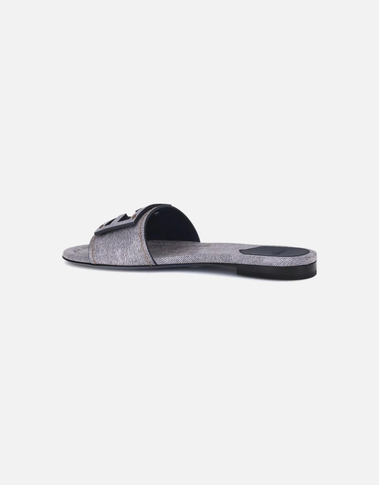 Denim-Effect Slide Sandals with FF Baguette Detail Women - Gray