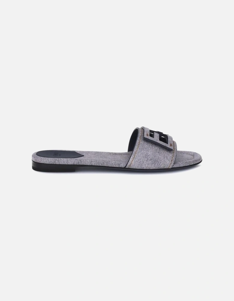 Denim-Effect Slide Sandals with FF Baguette Detail Women - Gray