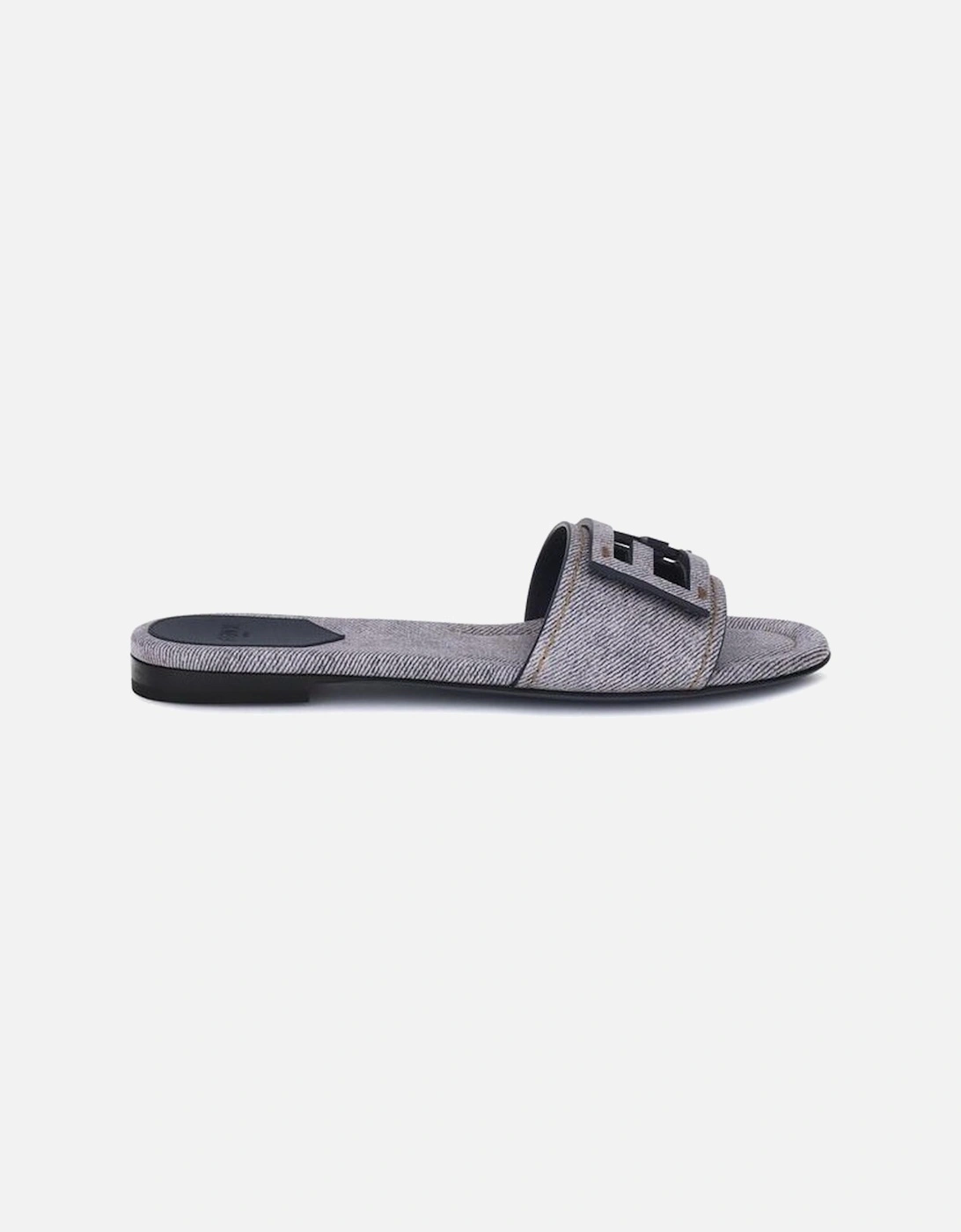 Denim-Effect Slide Sandals with FF Baguette Detail Women - Gray, 5 of 4